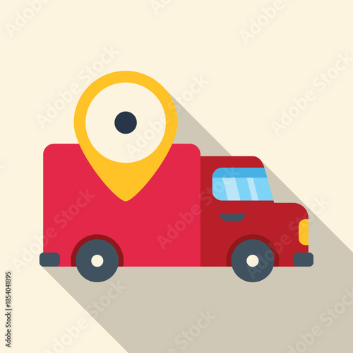 Delivery truck featuring a gps location pin on a pastel background