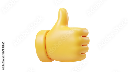 Vibrant yellow thumbs up hand gesture on transparent background
