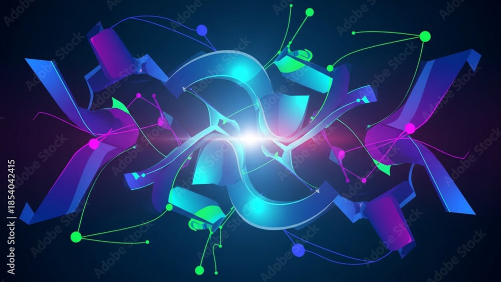 Obraz premium Vibrant abstract design with swirling blue, purple, and green shapes, glowing lines,