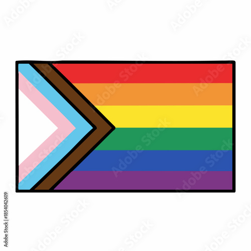 Vibrant Progress Pride flag design, a powerful symbolic whisk image representing intersectional LGBTQ+ community. This modern Progress Pride flag blends colors for diversity and inclusion,