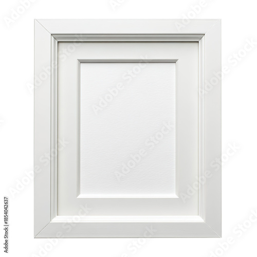Modern Minimalist White Picture Frame Mockup with White Mat Border Isolated on Transparent Background