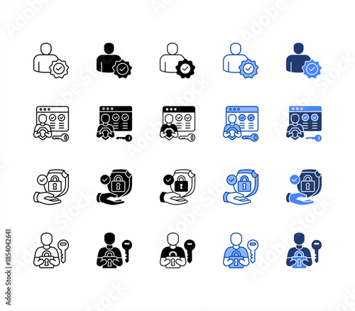 Verification, Authorization, Security, Authentication multiple style icon set.