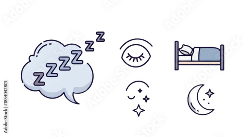 Sleepy time icons with moon and stars at night
