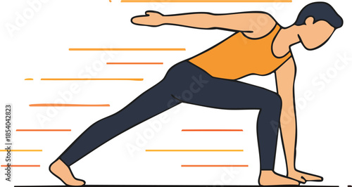 Woman in warrior yoga pose for fitness and wellness concept