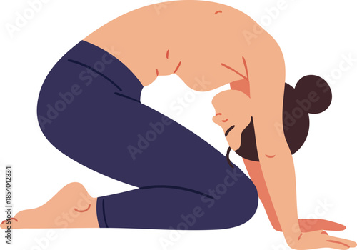 Woman practicing yoga posture on white studio background illustration