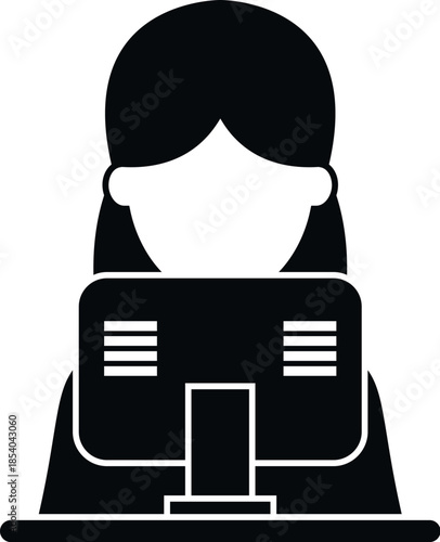 Woman or employee silhouette working on a desktop computer