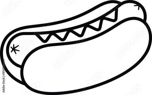 Modern minimalist hot dog line art vector icon for fast food branding snack bar menu concession stand and casual dining design.