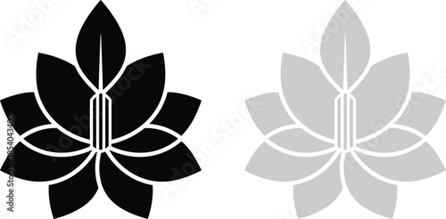 Modern minimalist lotus flower silhouette vector icons in black and grey for yoga wellness spa branding and organic floral graphic design.