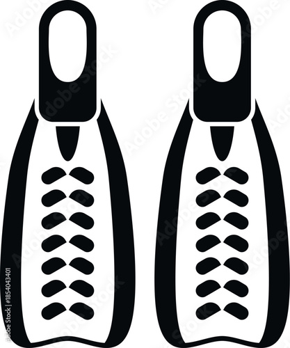 Pair of black fins for swimming and snorkeling on white background