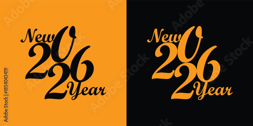 New year 2026 celebration design with cutlery and contrasting colors.