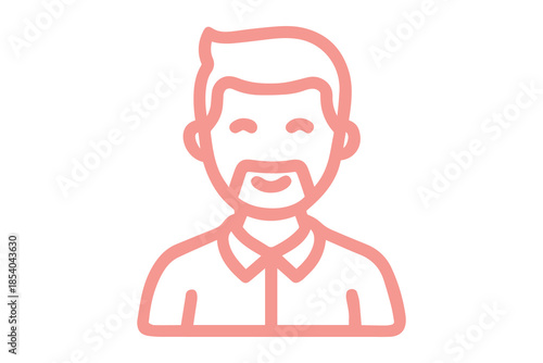 Red Outline Man with Beard and Goatee Icon on White Background male person