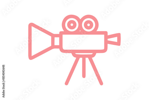 Red Outline of a Vintage Movie Camera on a Tripod on Black Background film video