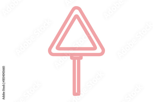 Red Outline of a Warning Triangle Sign on a Pole on Black Background danger caution