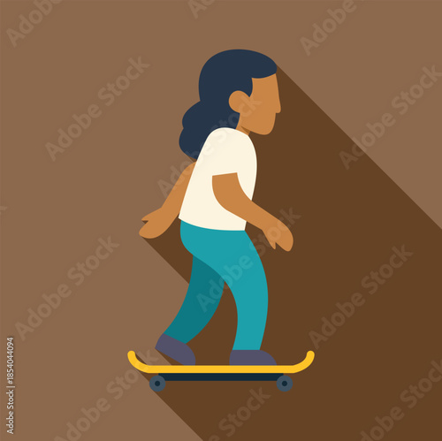 Person riding a skateboard on a brown background, showing youth and hobby activity