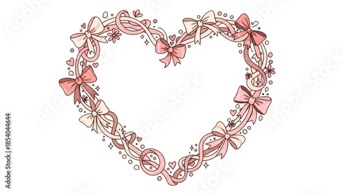 Beautiful pink heart shaped wreath with bows and ribbons