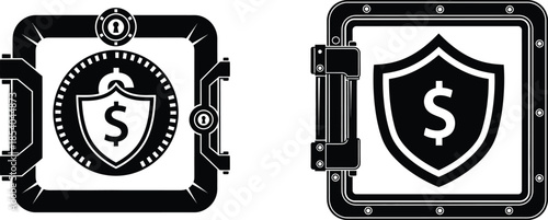 Secure financial shield icons with dollar sign