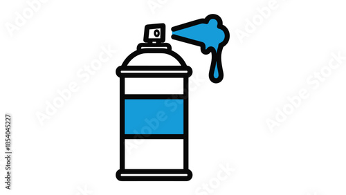 Simple cartoon illustration of a spray paint can with blue paint dripping, representing graffiti art, street culture, and creativity.
