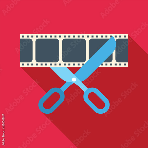 Scissors cutting a filmstrip, symbolizing video editing and post production
