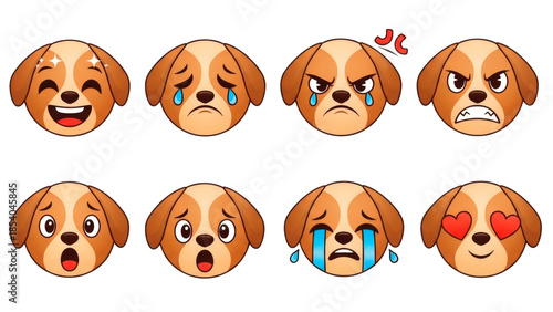 Cute dog emoticons showing various happy and sad expressions