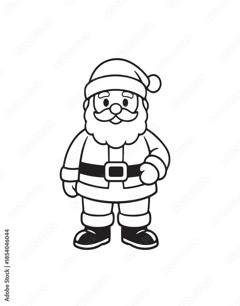 Fototapeta premium Cute Santa Claus Character Pose Black and White Line Art Illustration. Black and white vector illustration of a cute Santa Claus character in a simple pose. Clean line art style suitable for coloring 