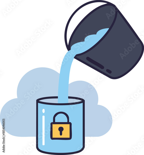 Data protection concept illustration with cloud, bucket, and cylinder