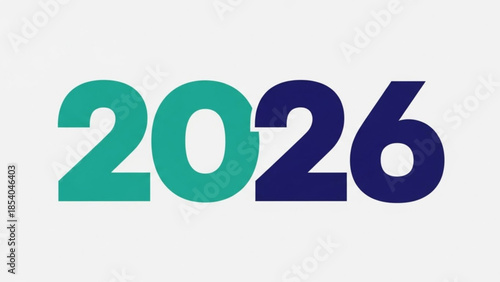 2026 year number design element in teal and blue on white background, modern and stylish graphic illustration