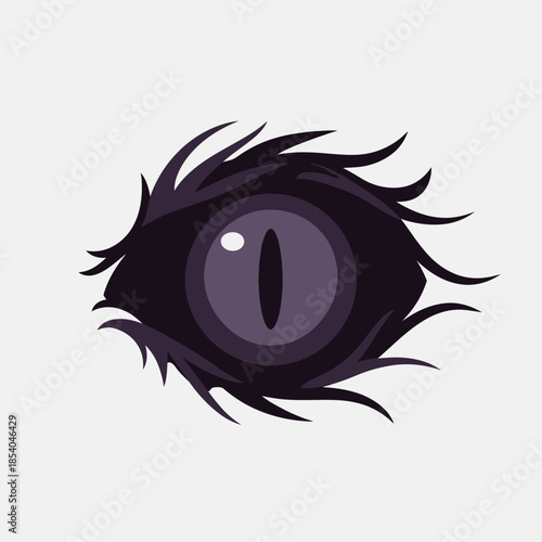 A stylized dark eye with a slit pupil and spiky eyelashes.