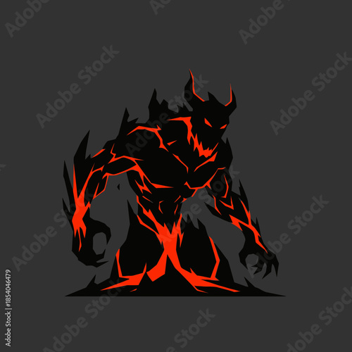A black demon with glowing red cracks and horns.