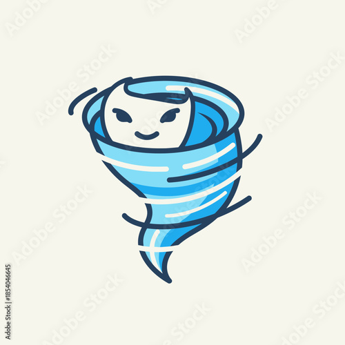 Cartoon tornado with a face and arms, swirling.