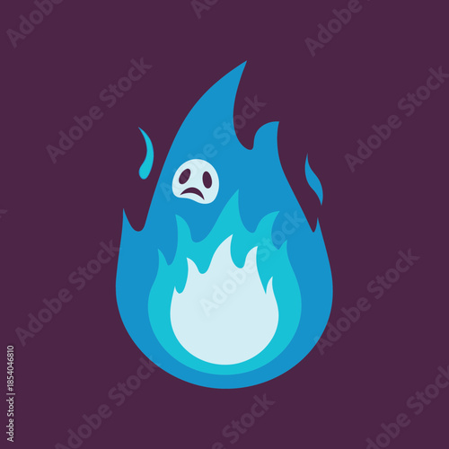 Blue flame with a sad ghost face and white center.
