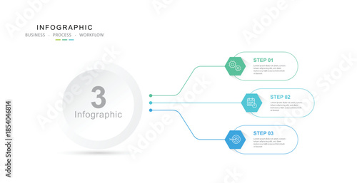 Three Step Infographic label design Vector template with line icons. process steps diagram, presentations, workflow, flow chart, on white background.
