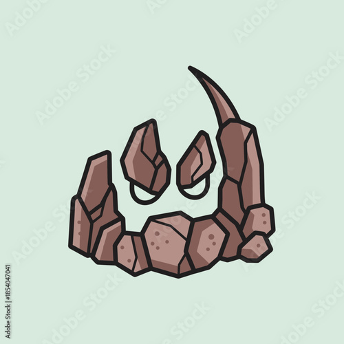 Cartoon rock monster with sharp claws and a menacing expression.