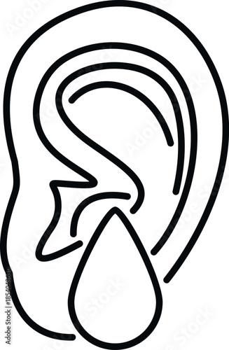 Ear featuring a hanging teardrop dangle earring in simple outline style