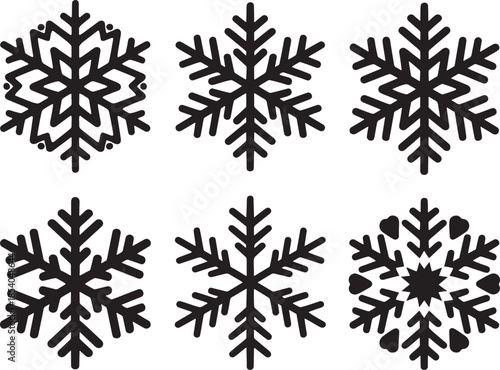 Collection of various snowflakes on transparent background