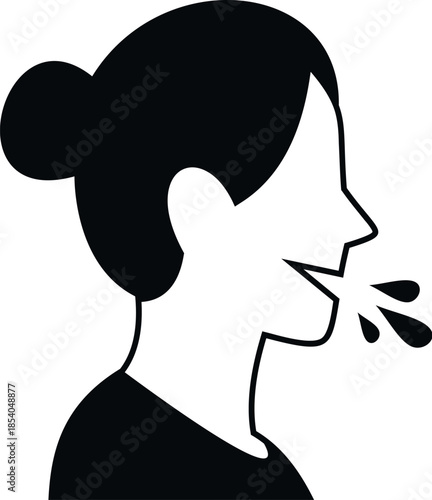 Woman's profile showing droplets from mouth, representing illness transmission