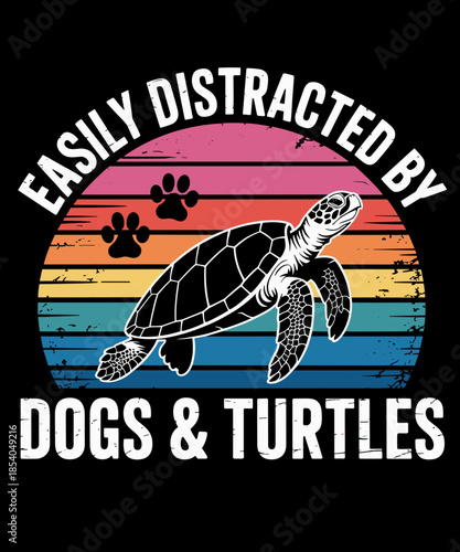 Easily Distracted By Dogs Turtles Retro Funny Dog Turtle