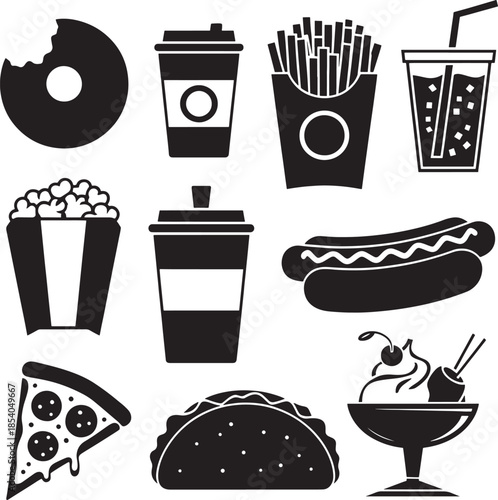 Fast food and beverages icons set