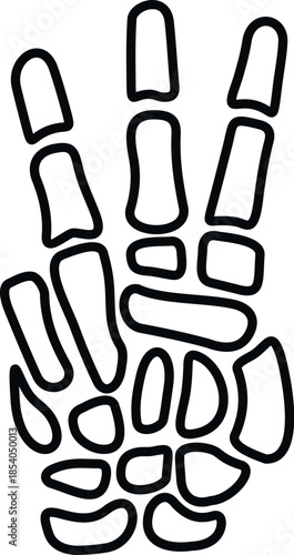 Skeleton hand bones forming a peace or victory gesture on white background