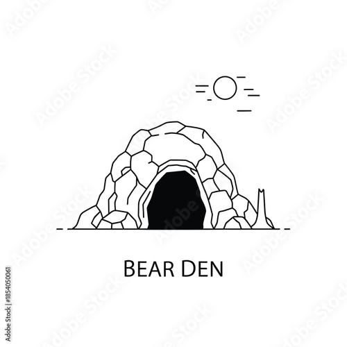 Minimalist bear den icon, habitat cave outline for wildlife concept