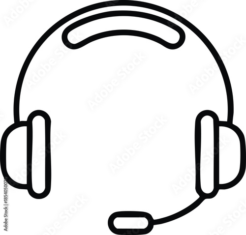 Isolated headset with microphone line drawing on white background