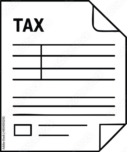 Tax form document concept, outline graphic on white background