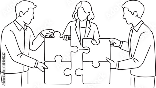 Teamwork puzzle collaboration line art illustration