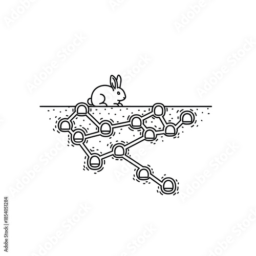 Abstract depiction of a rabbit warren network showcasing underground activity