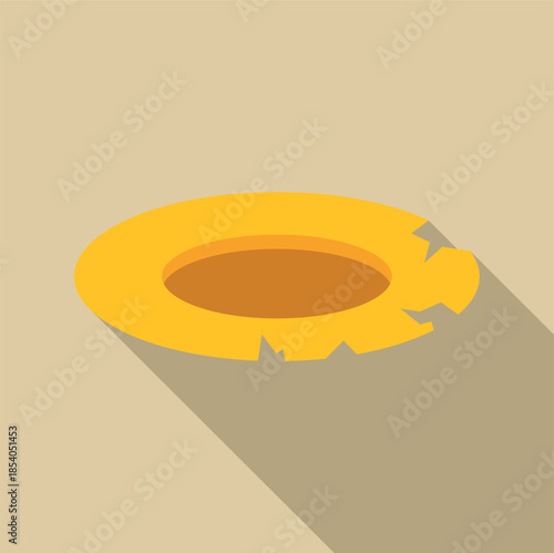 Broken asphalt or road hazard with long shadow in flat graphic design