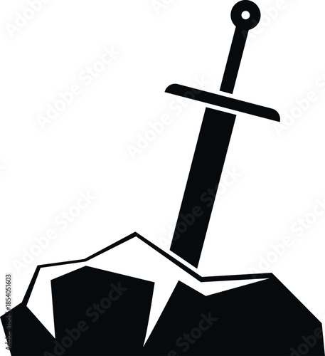 Sword stuck in a rock, representing a medieval fantasy legend and quest