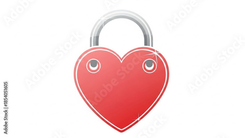Red heart shaped padlock with open shackle on white background, symbolizing love and security in a simple graphic illustration