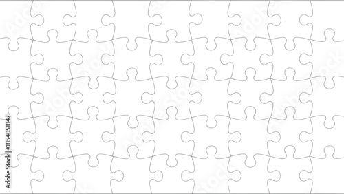 Jigsaw puzzle outline background, seamless puzzle pieces pattern, problem solving concept, minimal line art design, white vector texture