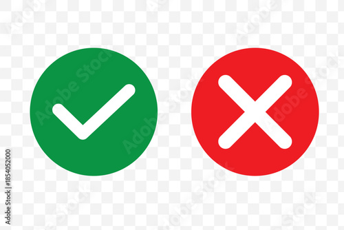 Check mark icons. green check mark and red cross mark icon set. green tick and red x. Symbols of approval and Decline icon vector.