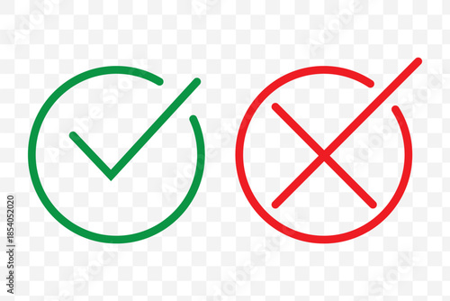 Check mark icons. green check mark and red cross mark icon set. green tick and red x. Symbols of approval and Decline icon vector.
