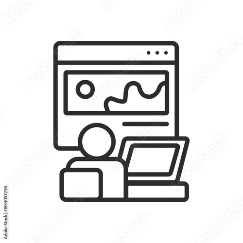 Remote Work Vector Icon of Person on Laptop with Video Conference Web Interface for Virtual Meeting, Online Training, and Webinar
